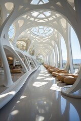 futuristic library interior minimalist 