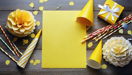blank yellow sheet of paper with birthday items