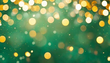 abstract green christmas and new year background banner background with golden bokeh lights