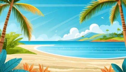 Fototapeta na wymiar generative ai summer background a beach view with sea and palm vector illustration in flat style