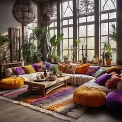 colorful boho style livingroom interior design
