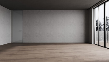 Obraz premium Empty room for mockup. Empty room with light gray wall and wooden floor. Loft. 3d rendering