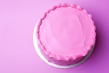 Cake with pink whipped cream. Top view.