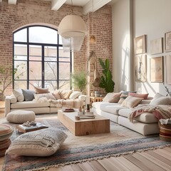 pale boho style livingroom interior design