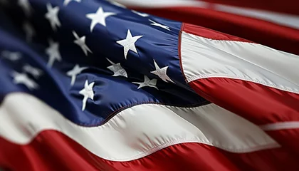 Fotobehang Patriotic american flag waving on independence day, symbolizing freedom   100 authentic shot © Ilja
