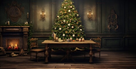 Fototapeta na wymiar a christmas tree on a wooden table