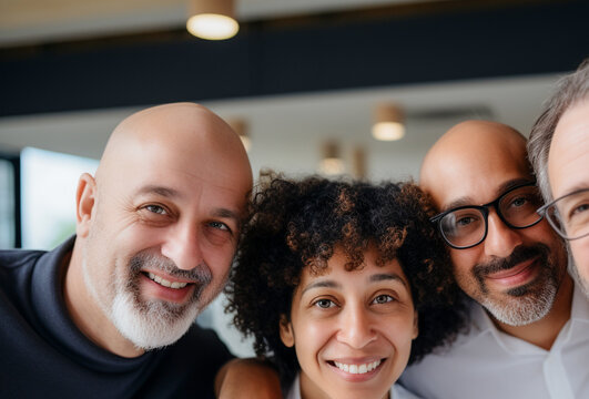 Empleados felices se re&uacute;nen para mostrar la belleza de la diversidad, los diferentes or&iacute;genes y culturas en el lugar de trabajo.