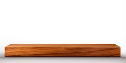 Brown wooden table or shelf corner on white background, with clipping path for perspective view.