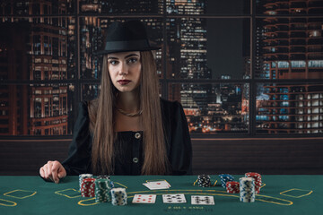 Woman playing in casino. Luck and fortune