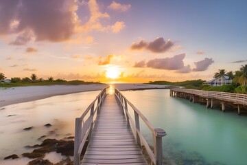 Obraz premium Panorama view of footbridge to the Smathers beach at sunrise