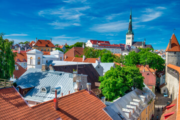 Tallinn, Estonia - July 15, 2017: Tallinn panoramic aerial view on a sunny summer day