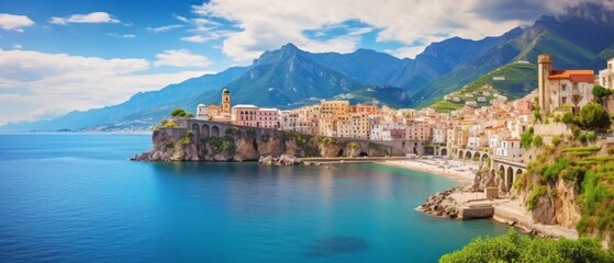 fascinating atrani: scenic landscape of amalfi coast's charming town - obrazy, fototapety, plakaty