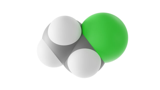 chloroethane molecule, ethyl chloride, molecular structure, isolated 3d model van der Waals