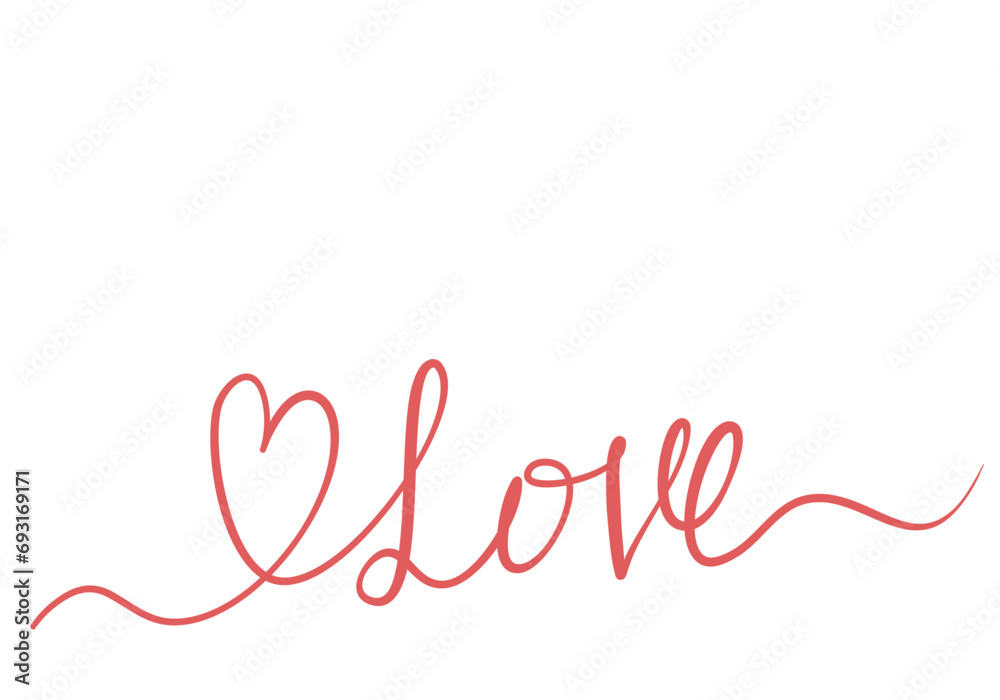 Wall mural hand drawn lettering of word love. vector illustration.