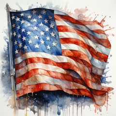 watercolor American Flag royalty clipart, Generative Ai