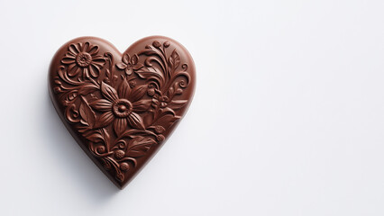Gift with love for valentine's day heart shaped chocolate with flower ornament banner with empty space on white background. Generative AI
