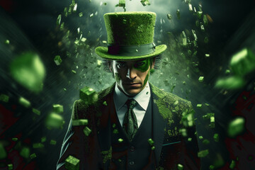 Funny leprechaun in green suit and hat