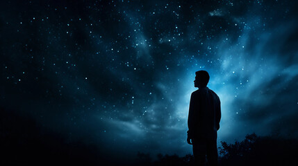 Man's silhouette with galaxy cosmos within, sharp contrast