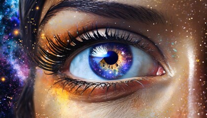 realistic human eye with reflection of galaxy illustration ai generated