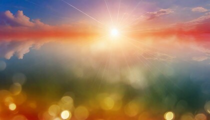 natural background blurring warm colors and bright sun light bokeh or christmas background green energy at sky sunny color orange light patterns plain abstract flare evening clouds blur - Powered by Adobe