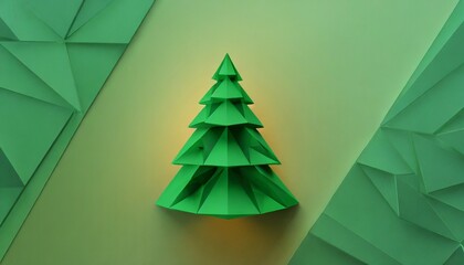 polygonal simple christmas background with green christmas tree and copy space minimalism greeting card