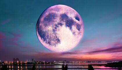 super full purple moon back silhouette colorful sky