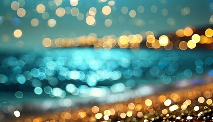 blue sea background photo at night in the style of light turquoise and light gold bokeh background