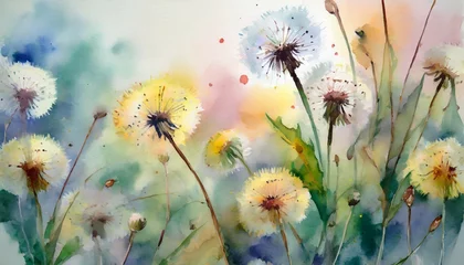  watercolor dandelions art light tones background wallpaper freedom of flight generative ai © Kendrick