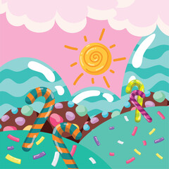 Fototapeta na wymiar Colored candy land landscape view Vector