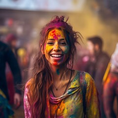 Obraz premium Young woman at holi festival