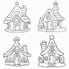 set of houses  coloring page christmas 
