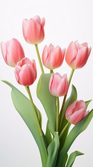 Obraz premium Bouquet of tulips isolated on a white background, concept of spring and women's holiday March 8, birthday
