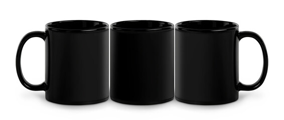 Sleek 11 oz Black Mug Mockup Set PNG on Transparent Background