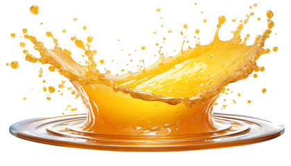 Orange juice splash isolated on transparent background, fruit juice crown splash wave swirl with...