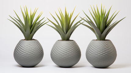 Three Potted Aloe Vera Plants Against a Plain White Background