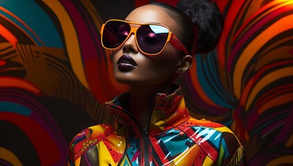 Pop Art Couture: Sunglasses Vogue in Retro Futuristic Scene