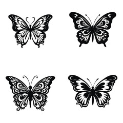 set of black and white butterflies 