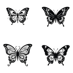 set of black and white butterflies 