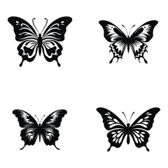 set of black and white butterflies 