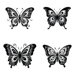 set of black and white butterflies 