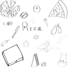 Pizza set. Vector illustration. Illustrations for menus, pizzerias, notepads.