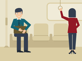 Man and woman go to work by subway