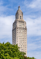 Fototapeta na wymiar Tall tower of the State Capitol building in Baton Rouge, the state capital of Louisiana