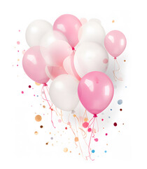 Pink and white balloons isolated on white background