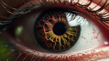  a close up of a person's eye with an eyeball in the center of the eye and a green eyeball in the middle of the iris of the eye.