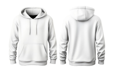 Blank white male hoodie sweatshirt long sleeve, mens hoody with hood for your design mockup for print, isolated on transparent background. Template sport winter clothes.