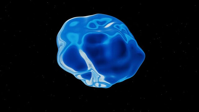 3d rendered liquid abstract futuristic blue morph bulb shape rotating in space with ripples waving. Ocean water texture. Seamless loop animation 4k 30fps