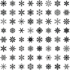 Set of snowflakes icons. Flake crystal silhouette collection isolated on white backgroud