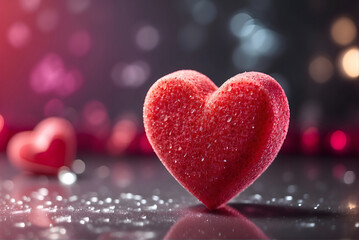 Fototapeta premium Red heart isolated on a valentines romantic background with copy space, generative AI