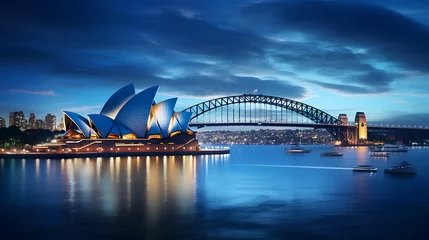 Foto auf Acrylglas Sydney Harbour Bridge Night view of the Sydney Opera House and Harbour Bridge in Australia.